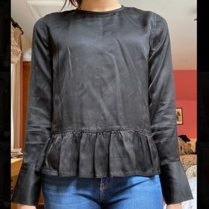 Sandro Black Long Sleeve Peplum Blouse